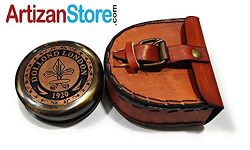 Brújula de latón con funda de cuero artesanal miniatura 5