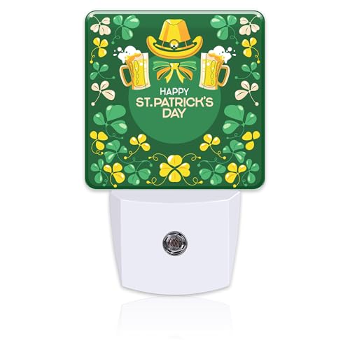 Image of Happy St. Patrick's Day Night Light for Kids,Green Shamrock Leprechaun and Rainbow Night Light Plug in with Dusk to Dawn Sensor, 0.5w Energy Saving Sleep Friendly Nightlight for Kitchen Bedroom
