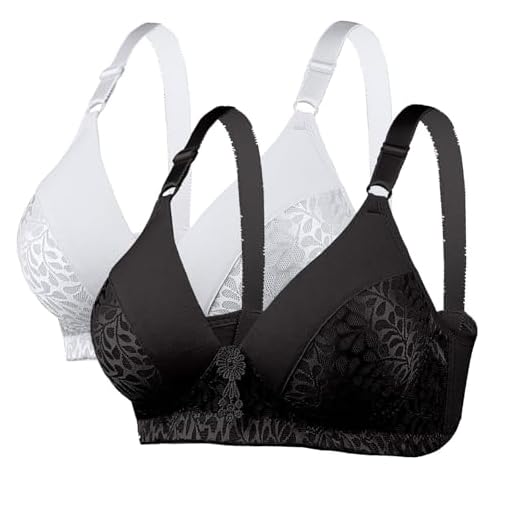 2PCS Womens Lace Bra UK Seamless Comfort Bras Padded Ladies Tops Plus Size Underwear Sports Bra with Adjustable Strap Bralettes Wireless Wrap Bras Comfortable Full Coverage Brassiere