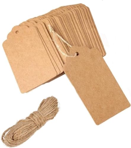 Large Brown Kraft Paper Gift Tags - 50 PCS 9 x 4.5CM with Free Natural Jute