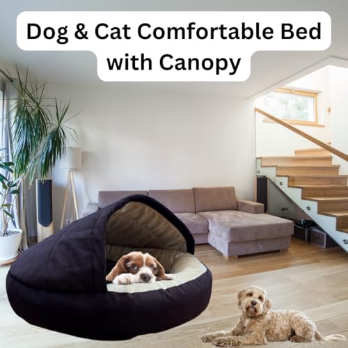 Image of GDB Premium Cotton Cozy Covered Pet Bed For Cats And Small Dogs Soft, Washable, Cave-Style Sleeping Bed With Anti-Slip Bottom (Brown Black, M)