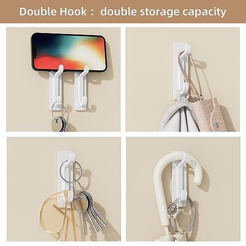 pickpiff Stick on Hooks for Hanging: Extra Srong 6KG (Max), Coat Hook on Door for Towel Coat Hat Key, Heavy Duty, Self Adhesive Hangers Wall Mounted, White 4 Pack