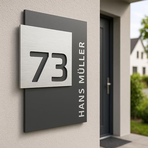 Hausnummernschild XXL von EDS-Werbemedien - Hochwertiges Hausnummer Schild in Edelstahl-Design - Individuell personalisierbares Haus Nummernschild aus UV- und witterungsbeständigem Material