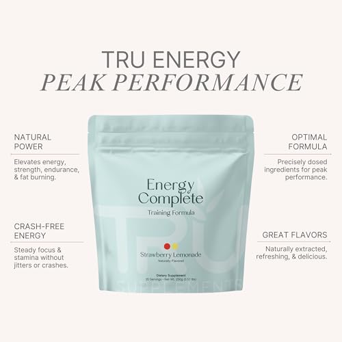 Image of TRU Supplements Energy, Pre Workout Training Formula, Vegan Friendly, No Jitters, Improve Workout Performance, Naturally Extracted Flavors, 20 Servings (Strawberry Lemonade)