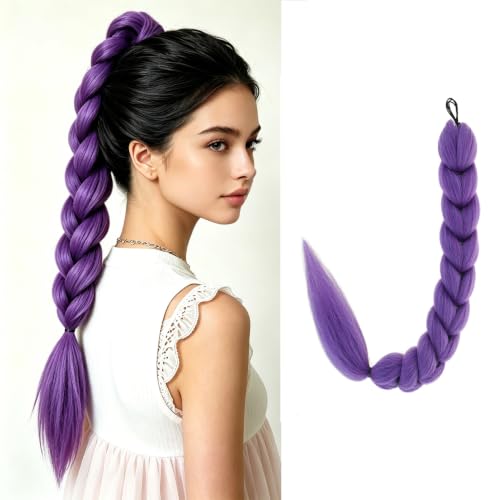 Image of 24 inch Purple Braid Ponytail Hair Long Purple Braid Hair Daily Party Halloween Synthetic Wigs