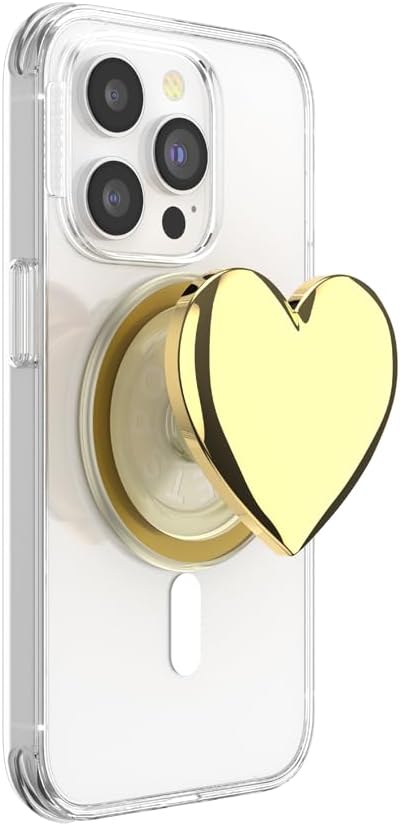 PopSockets Phone Grip for MagSafe with Kickstand, Magnetic Stand, Swappable Top, Secure Hold for iPhone MagSafe Cases, Phone & Tablet Grip - Enamel Heart of Gold