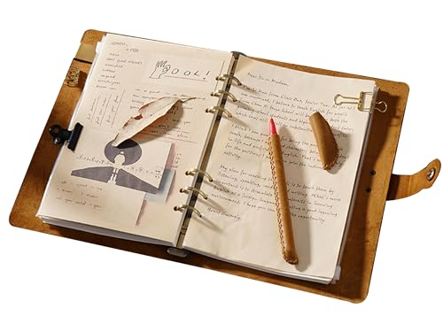 KISSKI·H Olvido Carpeta de cuero A6 recargable, cuaderno de viaje de 6 anillos, soporte de cuero para cuaderno, organizador de planificador vintage con botón a presión, regalo para mujeres/hombres,