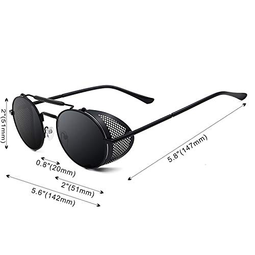 Image of RONSOU Steampunk Style Round Vintage Polarized Sunglasses Retro Eyewear UV400 Protection Matel Frame