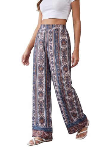 Image of HELLCAT Trousers for Women | Wide Leg Palazzo Pants | Printed High Rise Wide Leg Trouser | Korean Women Casual Vacation Bottom Wear - Pack 1