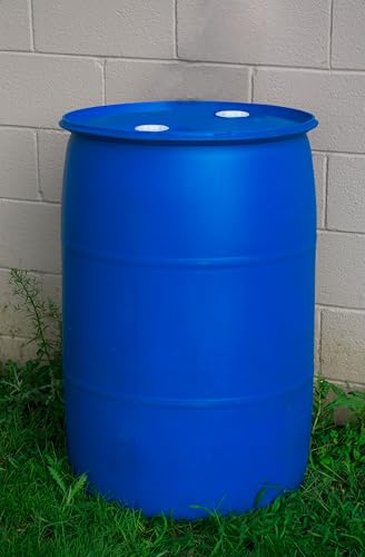 Image of Bushman 55 Gallon Plastic Drum, Stackable Industrial Storage Barrel, Blue