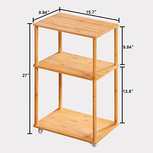 Bamboo Rolling Nightstand End Table - 3-Tier Side Table with Modern Design for Home, Bedroom, Office, and Dorm - Versatile Bedside Furniture and Accent End Table Chest