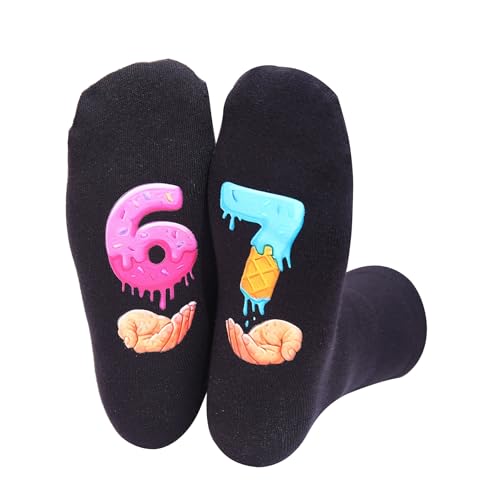 met-edianger Ice Cream 6 7 Socks Funny Six Seven Number Meme Comfortable Cotton Crew Sock for Men Novelty Gift for Him Her