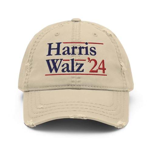 Hogue WS LLC Harris Walz 2024 Hat (Embroidered Distressed Dad Cap) Kamala Harris Tim Walz Hat Khaki