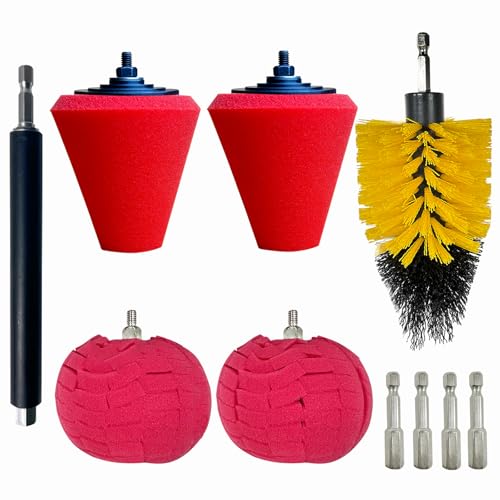 Noyfemr 10 Pcs Car Wheel Hub Drill Polishing Cone Sponges Polishing Pads Polishing Balls with Handheld Extension Holder Suitable for Standard Household Electric Drills.