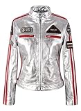 Carrie CH Hoxton SIZMA Damen Gold/Silber folierte Lederjacke Retro Biker Racer Style Jessica 5011 (46, Silver)