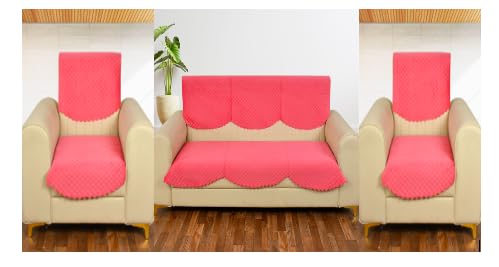 Byloom Premium Velvet Solid Color Premium Quilted Sofa Cover Set (Pink, 5 Seater)