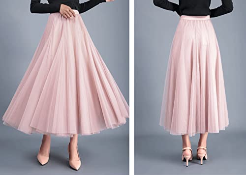 NJNJGO Saia feminina em camadas, saia plissada de tule tutu com cintura elástica, rosa, Tamanho Únic