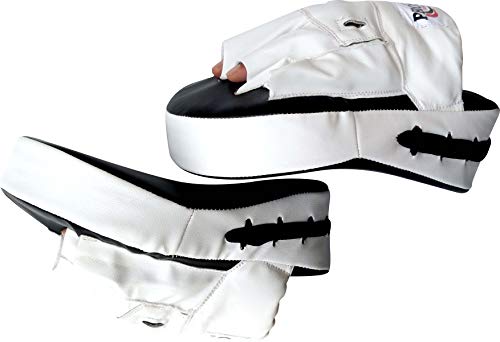 Image of Prospo Curved Focus Pads /Punching Mitts for Boxing /MMA /Muay Thai /Kickboxing /Karate /TAEKWANDO (White-Black)