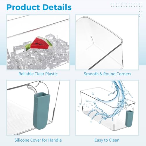 2 Pcs Ice Bin with Scoop and Tong, Ice Bucket with Handle for Freezer, 2 Sizes Clear Plastic Ice Container for DIY Drink Summer Party, 12.2 x 6.9 x 4.3 in, 12.2 x 4.9 x 4.3 in, Cyan - Thumbnail 4