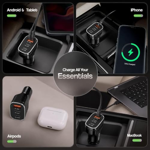 Image of Primate 138W Super Fast Car Charger, Triple Port USB Car Charger with 100W PD USB-C, 30W Type-C PD & 18W QC3.0 USB-A for Smartphones, Laptops, Tablets & More