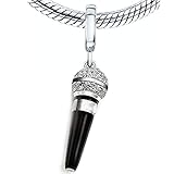 Bolenvi Crystallized Microphone Singer Speaker 925 Sterling Silver Pendant Charm Bead for Pandora and Similar Charm Bracelets or Necklaces