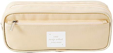 HugeDE Large Capacity Pencil Case Pencil Pen Bag Stationery Pouch Organizer with Double Compartment for Teenage Boys Girls Beige