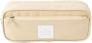 HugeDE Large Capacity Pencil Case Pencil Pen Bag Stationery Pouch Organizer with Double Compartment for Teenage Boys Girls Beige