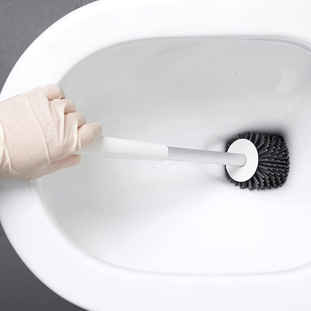 Cepillo de baño Soporte de cepillo de inodoro Cuarto de baño Larga manija de inodoro Cepillos de limpieza de pared Montaje en pared Cepillo de tazón 360 ° Sin ángulo muerto Limpieza de cepillo Accesor