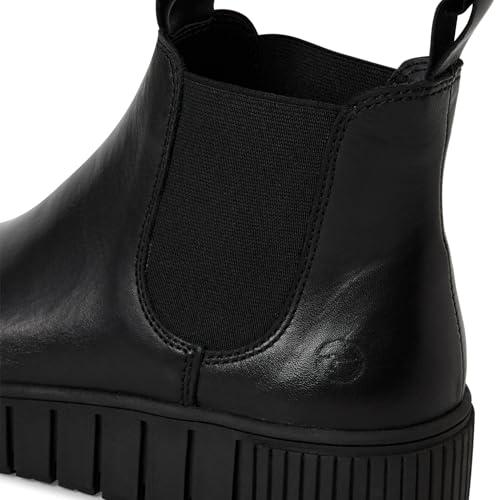 Tamaris Damen Chelsea Boots, Frauen Stiefeletten,Wechselfußbett,Comfort Lining,uebergangsschuhe,uebergangsstiefel,flach,Black Leather,38 EU