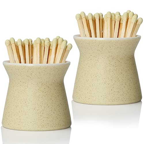 Haillai Paquete de 2 soportes para fósforos con 6 piezas, caja de cerámica hecha a mano para todos los fósforos, bonito tarro de decoración del hogar con golpeador para velas, chimenea, salón, blanco