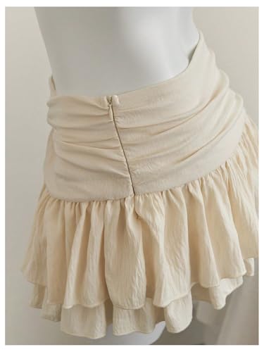 SweatyRocks Women's Y2K Layered Ruffle Skirt Low Waist Ruched A Line Flared Short Skirts4