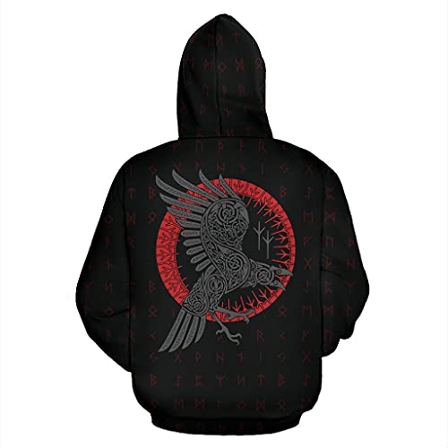 Sweat à capuche graphique tatouage de corbeau viking aux finitions soignées