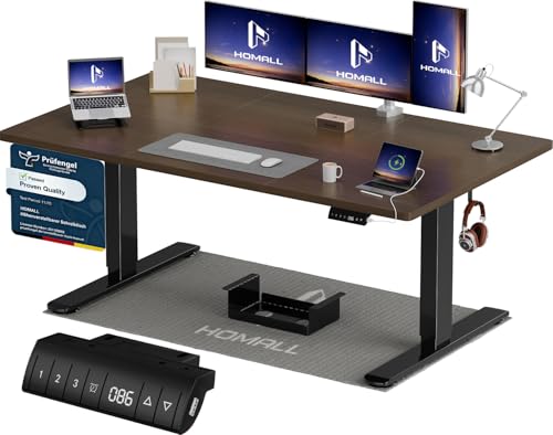 Homall Höhenverstellbarer Schreibtisch 140x70cm mit USB-A Ladeanschluss, Elektrischer Schreibtisch mit Kabel Management Tray, Standing Desk mit 3 Memory Funktion, Computertisch Nussbaum