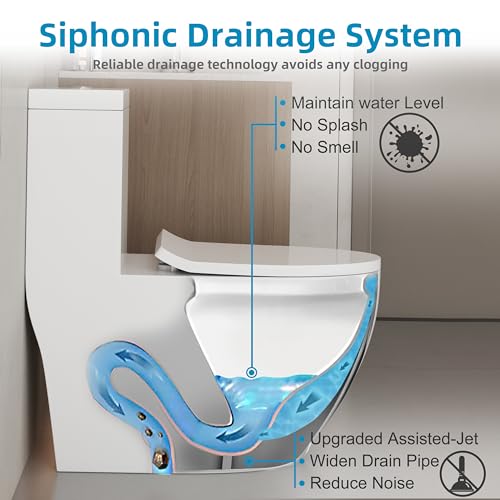 Inodoro de una pieza alargado, moderno con taza envuelta, descarga silenciosa por sifón y jet dual 1,1/1,28 GPF, incluye asiento de cierre suave, empotrado a 12 pulgadas miniatura 4