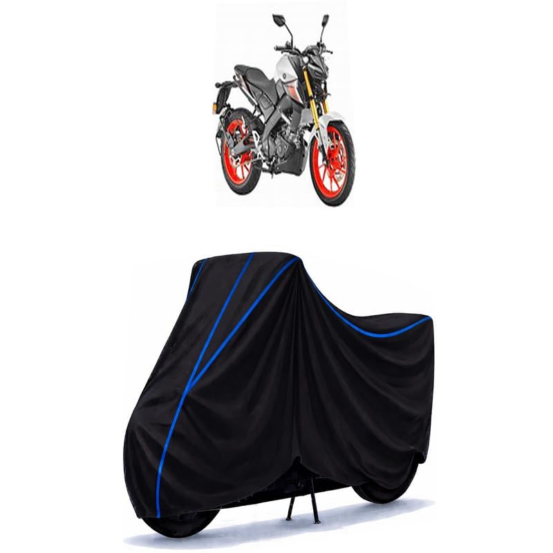 Image of MT 02 Bike Cover Water Resistant Universal Motorcycle Rain | Heavy Duty UV Protection, Dust, Scratch Indoor Outdoor All Weather with Black Blue Piping Elastic