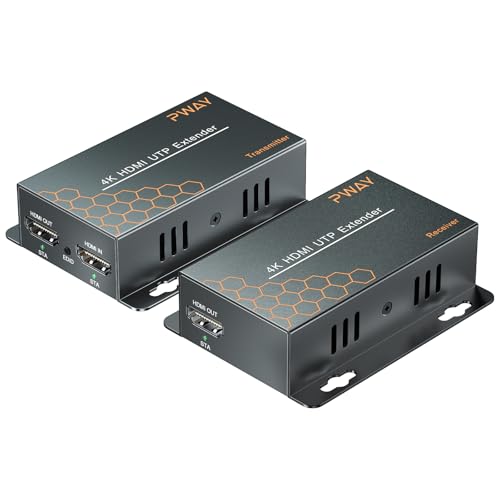 PWAY 4K HDMI Extender Over Ethernet Cat5 Cat6 Cat7 Upto 230ft with IR Loop Out 4K@30Hz 1080P HDMI Transmitter Receiver POC with Holes Easy Installation (HT275)
