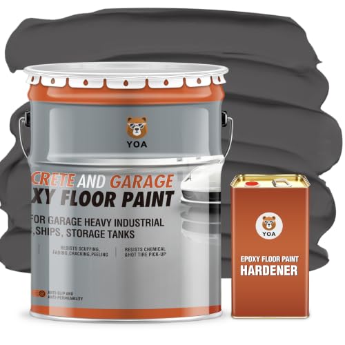 YOA Epoxy Floor Paint Kit, 4 Gallon Medium Gray - 800 sq.ft - High Gloss - 100% solids - 6H Hardness - Compatible with Decorative Color Flakes, Flat coating suitable for floors, countertops, and walls