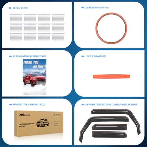 Image of Nilight in Channel Rain Guards for Jeep Gladiator 2020 2021 2022 2023 2024 2025 2026 Side Window Deflectors, Vent Window Visors-4PCS
