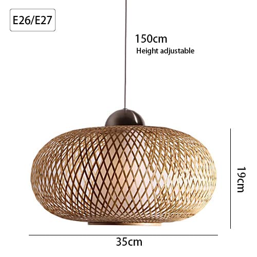 Taimowei Chinese Bamboo Chandelier Light Fixture Household Lamp With Natural Bamboo Lampshade E27 Height Adjustable Ceiling Light Living Room Dining Room Lamp/Diameter 35Cm #TOP1
