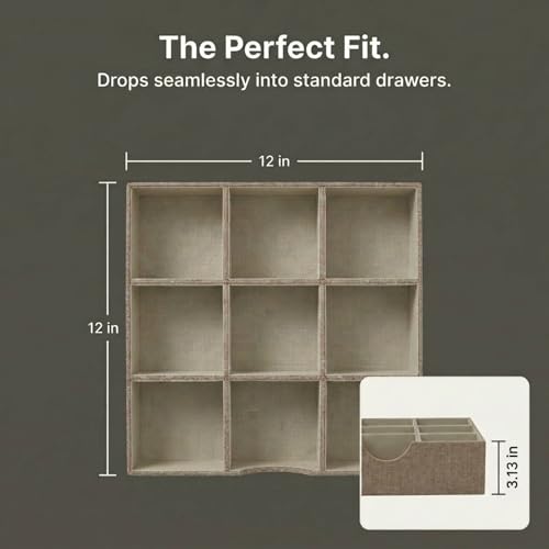 Image of Household Essentials Brown 723-1 Deep 9 Section Drawer Organizer Box for Storage | 12 in x 12 in 3.13