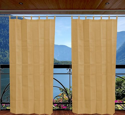 Image of HDPE Fabric 85-90% Sun Blockage & UV Protection Detachable Tab Top Balcony & Outdoor Curtains Temperature Reducing for Window&Door Curtains(Beige Color 4.5X11 Feet) Pack of 2 Piece