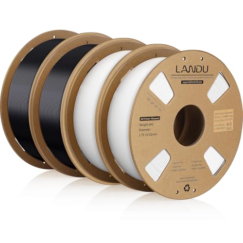 Filament PETG 1.75mm LANDU lot de 4 bobines de 1kg noir et blanc pour imprimante 3D