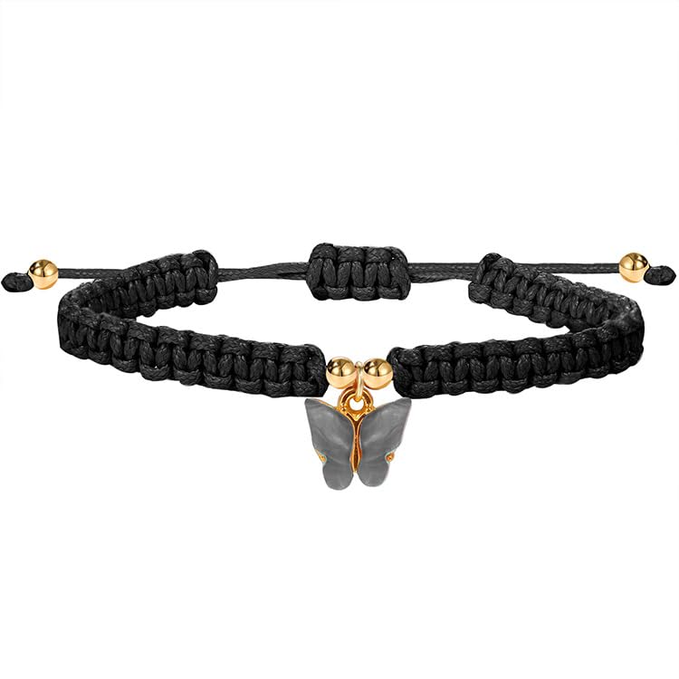Image of COLORFUL BLING Butterfly Charm Bracelets Adjustable Hand Woven String Bracelets BFF Gift for Women