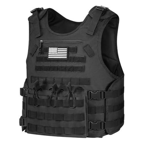 GENILU Outdoor Vest with Zipper Bag Adjustable Quick Release Molle Vest with Three Removable Mag...
