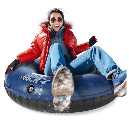 QPAU Snow Tube, Larger 50 Inch Inflatable Snow Sled for Kids and Adults, Heavy Duty Snow Tube Made by Thickening Material of 0.7mm,Snow Toys for Kids Outdoor
