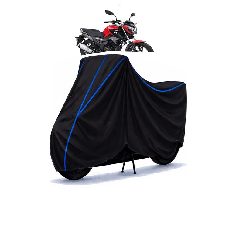 Image of BIR Bike Cover Water Resistant Compatible for Raider 125 Universal Motorcycle Rain | Heavy Duty UV Protection, Dust, Scratch Indoor Outdoor All Weather with Black Blue Piping Elastic