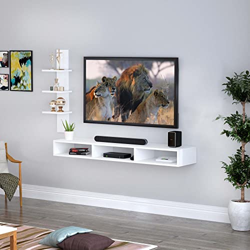 Image of Redwud Oscar Wooden TV Entertainment Unit /Set Top Box Stand /TV Cabinet for Wall /Living Room (White), 25 cm , 120 cm , 82 cm