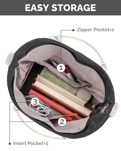 Prite Shopper Tasche Damen Groß Cordtaschen Tote Bag Cord Beuteltasche Stofftasche mit Verstellbarem Schultergurt für Arbeit Reisen Einkaufen Schule College