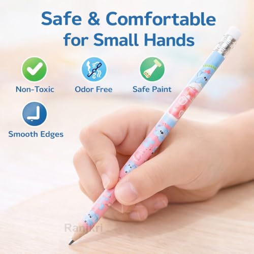 Image of Cute Cartoon HB Pencils for Kids (24 PCS) with Storage Case, Dark Writing Break Resistant Lead, Triangle Grip School Pencils for Writing Drawing Homework Return Gift Set