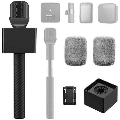 TONOR Mango de Micrófono Wireless DJI RODE, Pie de Longitud Ajustable para Micrófono Lavalier, Rig con Bandera de Canal, Agarre de Goma, Silenciador de Viento para Vlog, Reportajes, Entrevistas, TP40